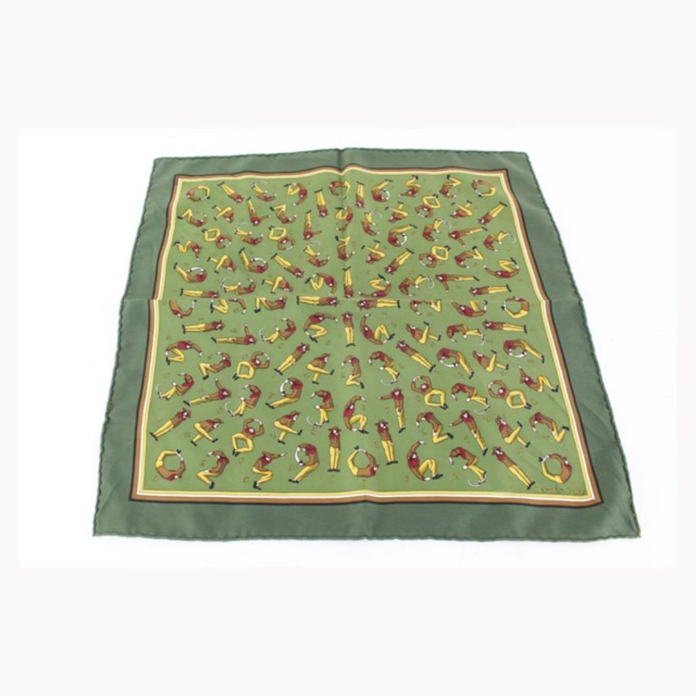 Hermès Green Man Stretch Pose Yoga Silk Scarf  48h428s